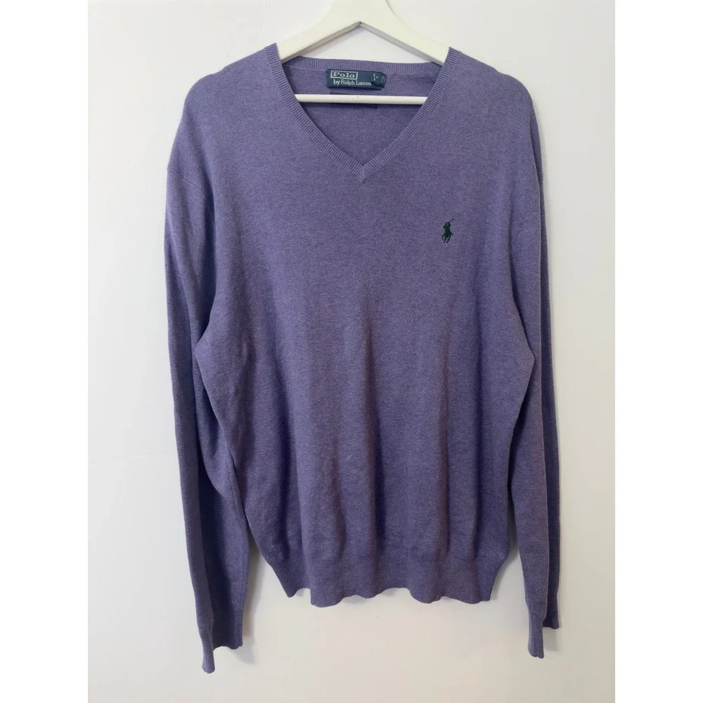 Polo‎ Ralph Lauren V-Neck Sweater Mens XL Purple Pima Cotton Preppy Old Money